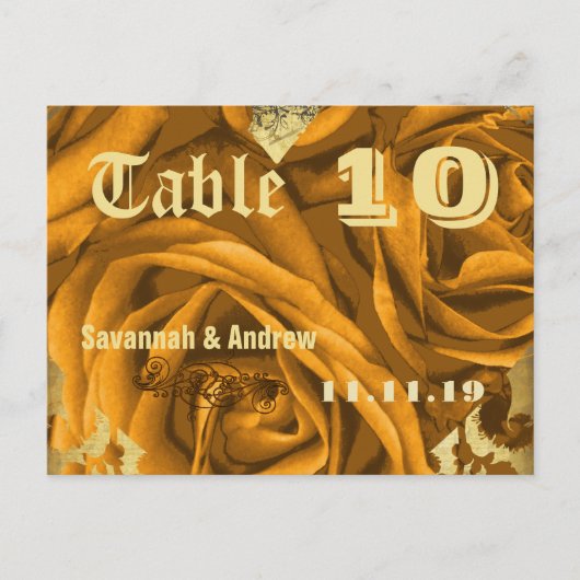 Gold Heart Rozen en Butterflies Table Number Kaart (Voorkant)