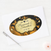 Gold Heart Rozen en Butterflies Wedding Seal Ovale Sticker (Envelop)