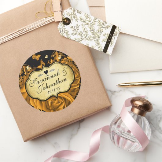 Gold Heart Rozen en Butterflies Wedding Seal Ronde Sticker (Geschenken)