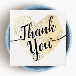 Gold Heart Script Calligraphy Hartelijk dank Vierkante Visitekaartjes