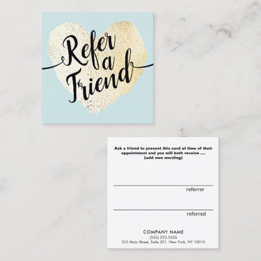 Gold Heart Script Calligraphy Reference Aanbevelingskaartje (Voorkant / Achterkant)