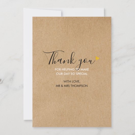Gold Heart Script Rustic Kraft Weduwfoto Bedankkaart (Achterkant)