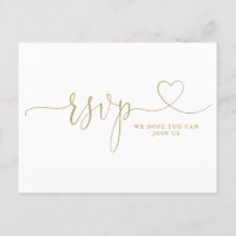 Gold Heart Script Song Request RSVP Card