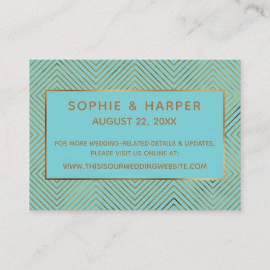 Gold Heart Script Turquoise Wedding Accommodations Informatiekaartje (Achterkant)