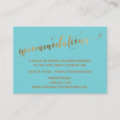 Gold Heart Script Turquoise Wedding Accommodations Informatiekaartje (Voorkant)