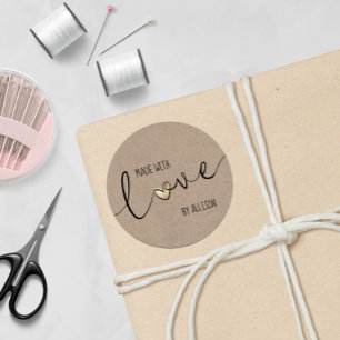 Gold Heart Script Typografie gemaakt met liefde Ronde Sticker