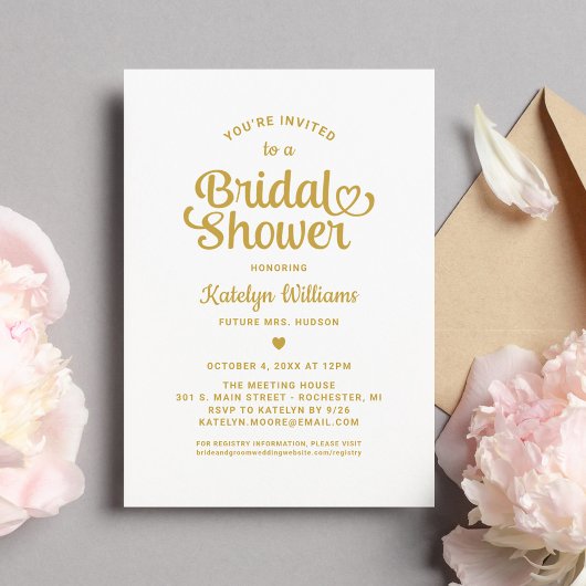 Gold Heart Script Wedding Vrijgezellenfeest Kaart