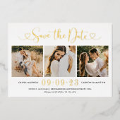 Gold Heart Script Weduwfoto Save the Date Folie Uitnodiging (Voorkant)