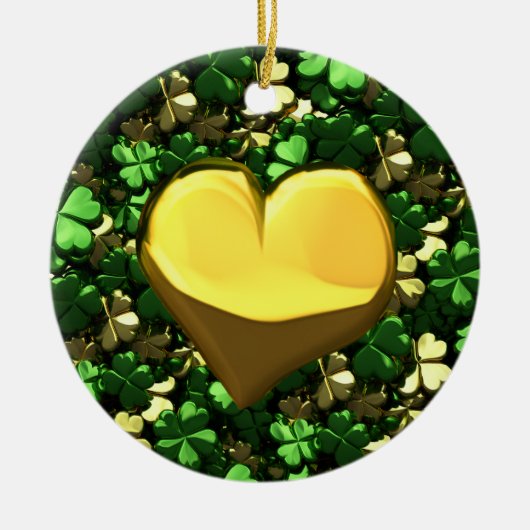 Gold Heart Shamrocks Keramisch Ornament (Voorkant)