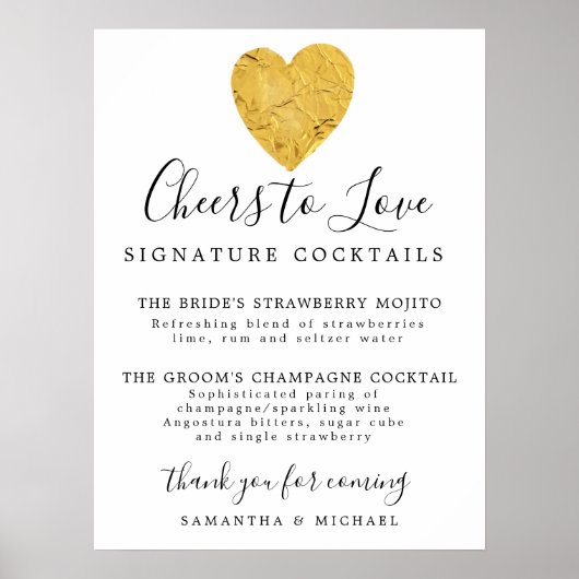 Gold Heart Signature Cocktails Weddenschap Poster (Voorkant)
