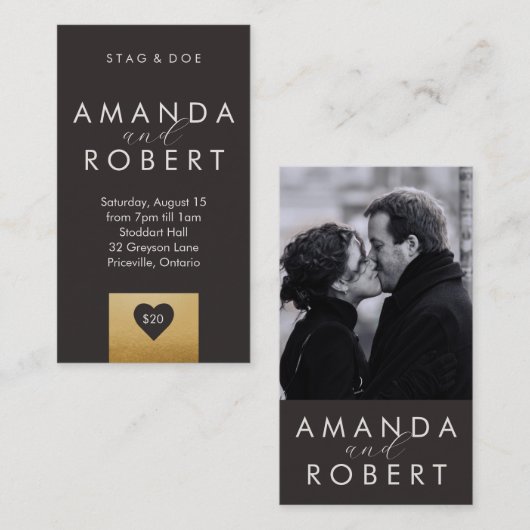 Gold Heart Stag & Doe Ticket (Voorkant / Achterkant)