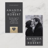 Gold Heart Stag & Doe Ticket, grijs Visitekaartje (Voorkant / Achterkant)