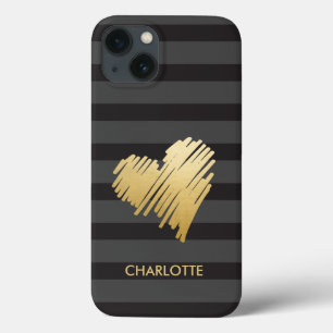 Gold Heart Striped Personalized Case-Mate iPhone Case