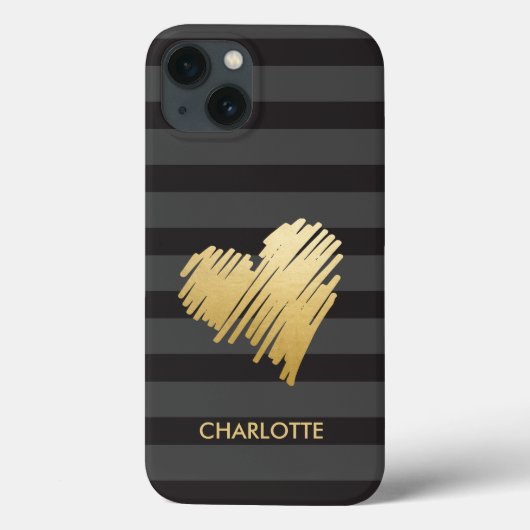 Gold Heart Striped Personalized Case-Mate iPhone Case (Achterkant)