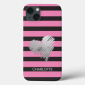 Gold Heart Striped Personalized Case-Mate iPhone Case (Achterkant)