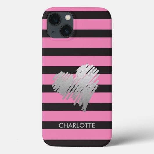Gold Heart Striped Personalized Case-Mate iPhone Case (Achterkant)