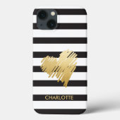 Gold Heart Striped Personalized Case-Mate iPhone Case (Achterkant)