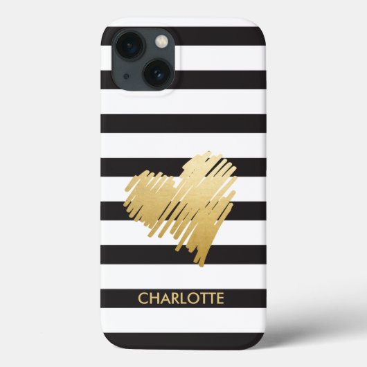 Gold Heart Striped Personalized Case-Mate iPhone Case (Achterkant)