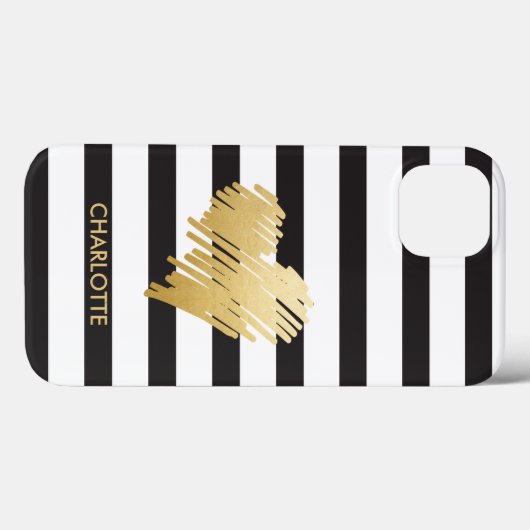 Gold Heart Striped Personalized Case-Mate iPhone Case (Achterkant (horizontaal))