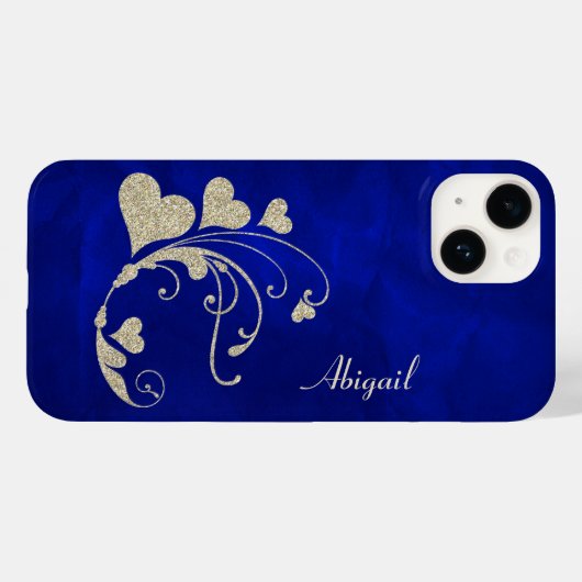 Gold Heart Swirl Faux Glitter over Royal Blue Case-Mate iPhone Case (Achterkant (horizontaal))