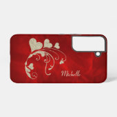 Gold Heart Swirl Glitter op Red Samsung Galaxy Hoesje (Achterkant horizontaal)