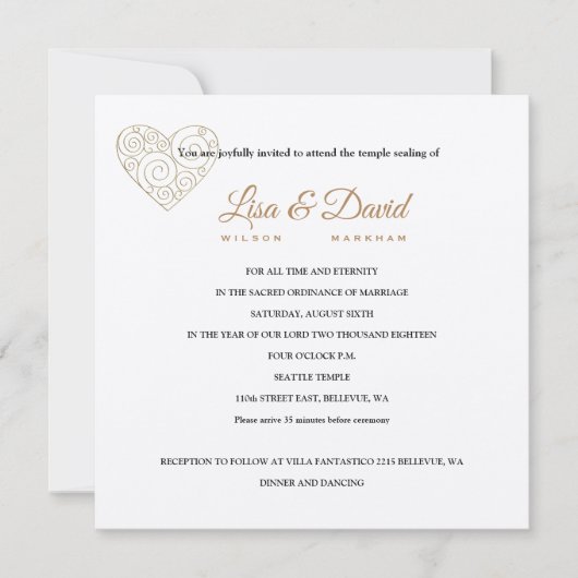 Gold Heart Temple Wedding & Reception nodigt uit Kaart (Voorkant)