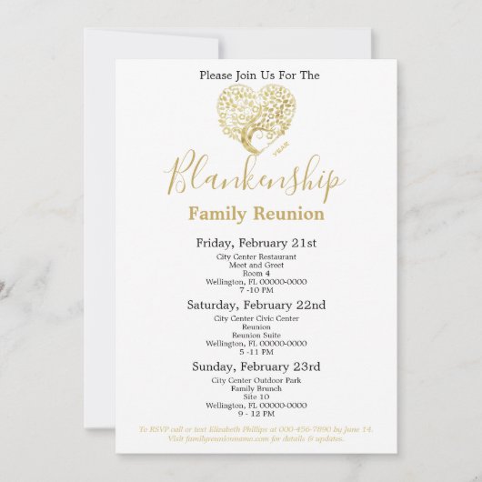 Gold Heart Tree 3-daagse familiereünie gepersonali Kaart (Voorkant)