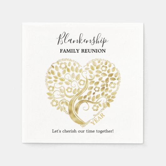 Gold Heart Tree Family Reunion - Gepersonaliseerde Servet (Voorkant)