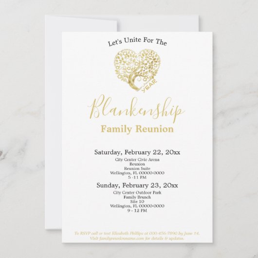 Gold Heart Tree Family Reunion on White Sjabloon Kaart (Voorkant)