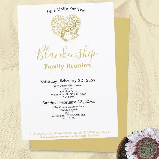 Gold Heart Tree Family Reunion on White Sjabloon Kaart