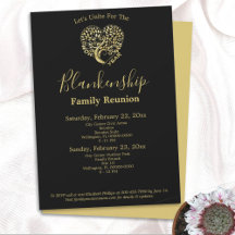 Gold Heart Tree Family Reunion Sjabloon Invitation