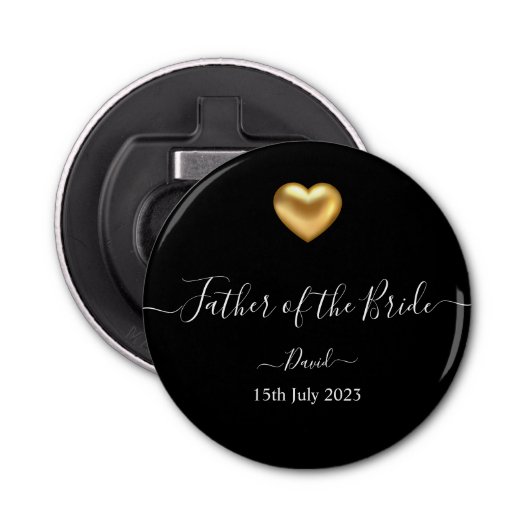 Gold Heart vader van de bride flesopener Button Flesopener (Voorkant)