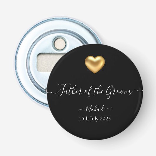 Gold Heart vader van de Groom Bottle Open Button Flesopener (Voorkant)