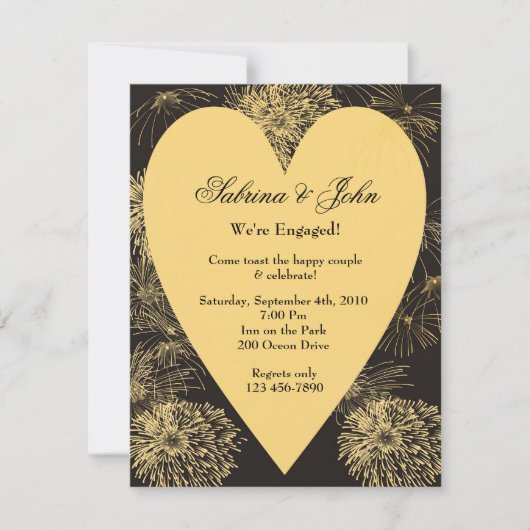 Gold Heart Verloving Invitation Kaart (Voorkant)