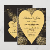 Gold Heart Verloving Invitation Kaart (Voorkant / Achterkant)