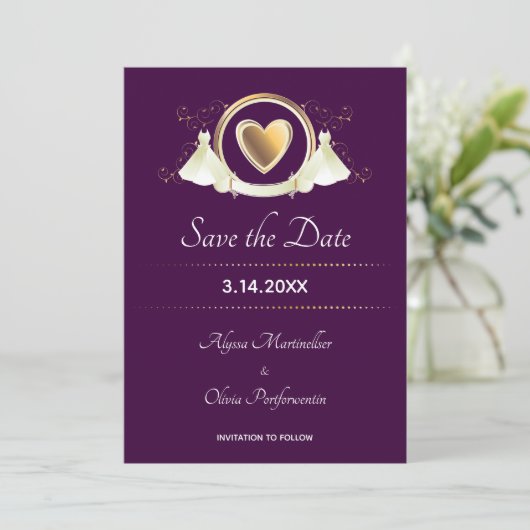 Gold Heart Vrouw Wedding | Datum opslaan Save The Date (Staand voorkant)