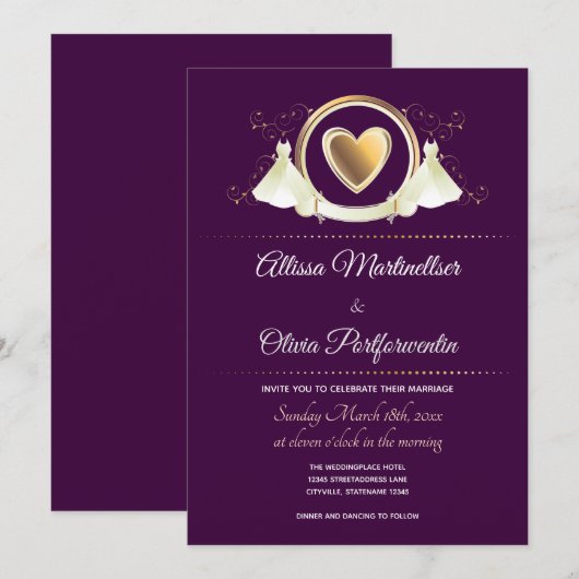 Gold Heart Vrouw Wedding | Uitnodiging tot weddens (Voorkant / Achterkant)