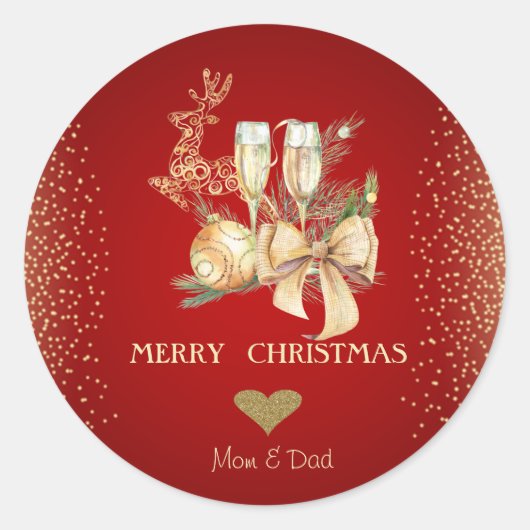 Gold Heart, Waterverf kerstbal, rendier Ronde Sticker (Voorkant)