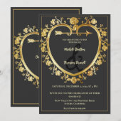 Gold Heart Wedding Uitnodiging (Voorkant / Achterkant)