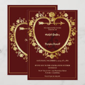 Gold Heart Wedding Uitnodiging (Voorkant / Achterkant)