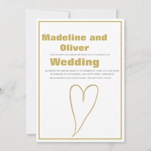 Gold Heart White Simple Wedding Kaart (Voorkant)