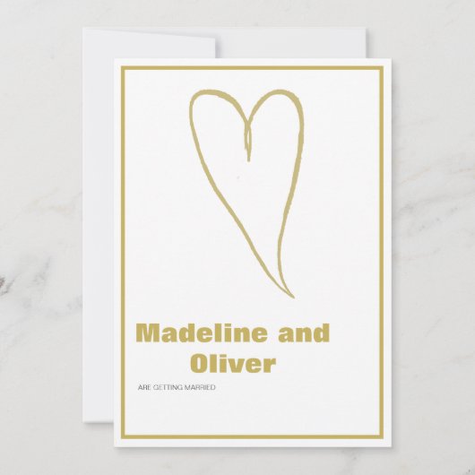 Gold Heart White Simple Wedding Kaart (Achterkant)