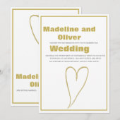 Gold Heart White Simple Wedding Kaart (Voorkant / Achterkant)