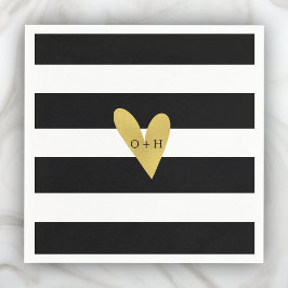 Gold Heart | Zwart witbruiloft Napkin Servet