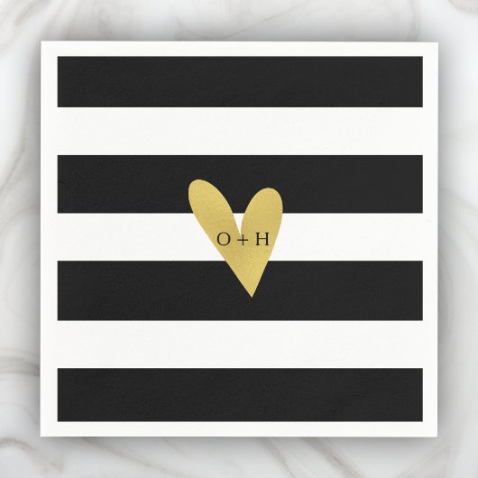 Gold Heart | Zwart witbruiloft Napkin Servet
