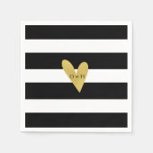 Gold Heart | Zwart witbruiloft Napkin Servet (Voorkant)