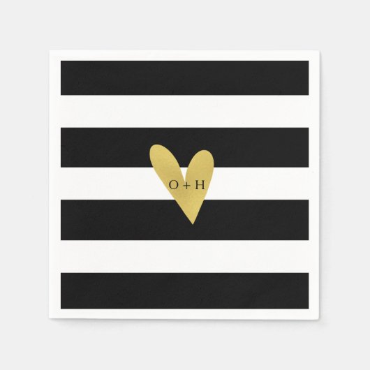 Gold Heart | Zwart witbruiloft Napkin Servet (Voorkant)