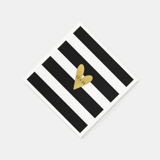 Gold Heart | Zwart witbruiloft Napkin Servet (Hoek)