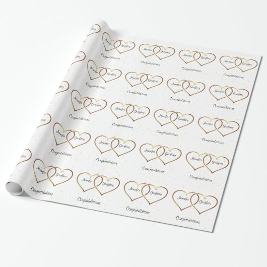 Gold Hearts - Aangepaste bruiloft Cadeaupapier (Uitgerold)