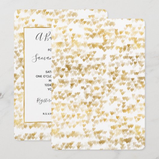 Gold Hearts Baby shower Kaart (Voorkant / Achterkant)